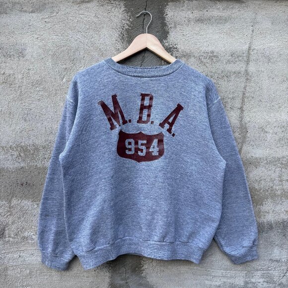 70's Russell Athletic M.B.A 954 Faded Grey Sweatshirt Crewneck - Picture 1 of 6